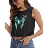 imageWomens Crop Tops Summer Casual Sleeveless Tank Loose Fit Basic ShirtsBlack Green Butterfly