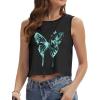 imageWomens Crop Tops Summer Casual Sleeveless Tank Loose Fit Basic ShirtsBlack Green Butterfly