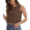 imageWomens Crop Tops Summer Casual Sleeveless Tank Loose Fit Basic ShirtsBrown