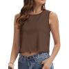 imageWomens Crop Tops Summer Casual Sleeveless Tank Loose Fit Basic ShirtsBrown