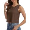 imageWomens Crop Tops Summer Casual Sleeveless Tank Loose Fit Basic ShirtsBrown