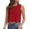 imageWomens Crop Tops Summer Casual Sleeveless Tank Loose Fit Basic ShirtsRed