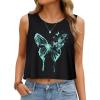 imageWomens Crop Tops Summer Casual Sleeveless Tank Loose Fit Basic ShirtsBlack Green Butterfly