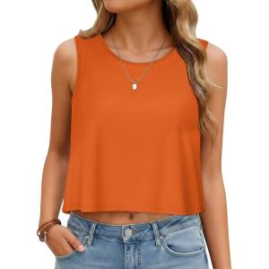 imageWomens Crop Tops Summer Casual Sleeveless Tank Loose Fit Basic ShirtsOrange