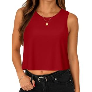 imageWomens Crop Tops Summer Casual Sleeveless Tank Loose Fit Basic ShirtsRed