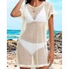imageCHICGAL Womens Bathing Cover Ups Knit Bikini Short Sleeve Swimsuit Coverup Summer Swimwear Hollow Out Beach DressApricot