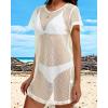 imageCHICGAL Womens Bathing Cover Ups Knit Bikini Short Sleeve Swimsuit Coverup Summer Swimwear Hollow Out Beach DressApricot
