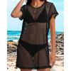 imageCHICGAL Womens Bathing Cover Ups Knit Bikini Short Sleeve Swimsuit Coverup Summer Swimwear Hollow Out Beach DressBlack