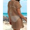 imageCHICGAL Womens Bathing Cover Ups Knit Bikini Short Sleeve Swimsuit Coverup Summer Swimwear Hollow Out Beach DressBrown