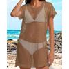imageCHICGAL Womens Bathing Cover Ups Knit Bikini Short Sleeve Swimsuit Coverup Summer Swimwear Hollow Out Beach DressBrown