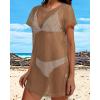 imageCHICGAL Womens Bathing Cover Ups Knit Bikini Short Sleeve Swimsuit Coverup Summer Swimwear Hollow Out Beach DressBrown