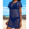 imageCHICGAL Womens Bathing Cover Ups Knit Bikini Short Sleeve Swimsuit Coverup Summer Swimwear Hollow Out Beach DressDeep Blue