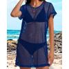 imageCHICGAL Womens Bathing Cover Ups Knit Bikini Short Sleeve Swimsuit Coverup Summer Swimwear Hollow Out Beach DressDeep Blue