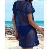 imageCHICGAL Womens Bathing Cover Ups Knit Bikini Short Sleeve Swimsuit Coverup Summer Swimwear Hollow Out Beach DressDeep Blue