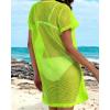 imageCHICGAL Womens Bathing Cover Ups Knit Bikini Short Sleeve Swimsuit Coverup Summer Swimwear Hollow Out Beach DressNeon Green