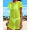 imageCHICGAL Womens Bathing Cover Ups Knit Bikini Short Sleeve Swimsuit Coverup Summer Swimwear Hollow Out Beach DressNeon Green