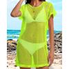 imageCHICGAL Womens Bathing Cover Ups Knit Bikini Short Sleeve Swimsuit Coverup Summer Swimwear Hollow Out Beach DressNeon Green