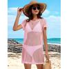 imageCHICGAL Womens Bathing Cover Ups Knit Bikini Short Sleeve Swimsuit Coverup Summer Swimwear Hollow Out Beach DressPink