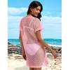 imageCHICGAL Womens Bathing Cover Ups Knit Bikini Short Sleeve Swimsuit Coverup Summer Swimwear Hollow Out Beach DressPink