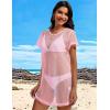 imageCHICGAL Womens Bathing Cover Ups Knit Bikini Short Sleeve Swimsuit Coverup Summer Swimwear Hollow Out Beach DressPink