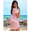 imageCHICGAL Womens Bathing Cover Ups Knit Bikini Short Sleeve Swimsuit Coverup Summer Swimwear Hollow Out Beach DressPink