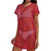 imageCHICGAL Womens Bathing Cover Ups Knit Bikini Short Sleeve Swimsuit Coverup Summer Swimwear Hollow Out Beach DressRed
