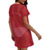 imageCHICGAL Womens Bathing Cover Ups Knit Bikini Short Sleeve Swimsuit Coverup Summer Swimwear Hollow Out Beach DressRed