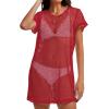 imageCHICGAL Womens Bathing Cover Ups Knit Bikini Short Sleeve Swimsuit Coverup Summer Swimwear Hollow Out Beach DressRed