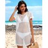 imageCHICGAL Womens Bathing Cover Ups Knit Bikini Short Sleeve Swimsuit Coverup Summer Swimwear Hollow Out Beach DressWhite