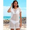 imageCHICGAL Womens Bathing Cover Ups Knit Bikini Short Sleeve Swimsuit Coverup Summer Swimwear Hollow Out Beach DressWhite