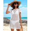 imageCHICGAL Womens Bathing Cover Ups Knit Bikini Short Sleeve Swimsuit Coverup Summer Swimwear Hollow Out Beach DressWhite