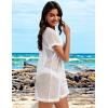 imageCHICGAL Womens Bathing Cover Ups Knit Bikini Short Sleeve Swimsuit Coverup Summer Swimwear Hollow Out Beach DressWhite