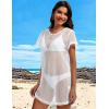 imageCHICGAL Womens Bathing Cover Ups Knit Bikini Short Sleeve Swimsuit Coverup Summer Swimwear Hollow Out Beach DressWhite
