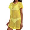 imageCHICGAL Womens Bathing Cover Ups Knit Bikini Short Sleeve Swimsuit Coverup Summer Swimwear Hollow Out Beach DressYellow