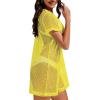 imageCHICGAL Womens Bathing Cover Ups Knit Bikini Short Sleeve Swimsuit Coverup Summer Swimwear Hollow Out Beach DressYellow