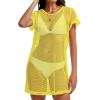 imageCHICGAL Womens Bathing Cover Ups Knit Bikini Short Sleeve Swimsuit Coverup Summer Swimwear Hollow Out Beach DressYellow