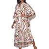 imageCHICGAL Womens Kaftan Dresses Long Caftans Plus Size Batwing Sleeve Swimsuit Coverup V Neck Summer Beach DressBeige Wave Stripes