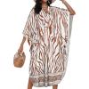 imageCHICGAL Womens Kaftan Dresses Long Caftans Plus Size Batwing Sleeve Swimsuit Coverup V Neck Summer Beach DressBeige Wave Stripes