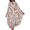 imageCHICGAL Womens Kaftan Dresses Long Caftans Plus Size Batwing Sleeve Swimsuit Coverup V Neck Summer Beach DressBeige Wave Stripes