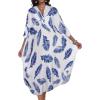 imageCHICGAL Womens Kaftan Dresses Long Caftans Plus Size Batwing Sleeve Swimsuit Coverup V Neck Summer Beach DressBlue Feather Leaves