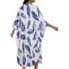 imageCHICGAL Womens Kaftan Dresses Long Caftans Plus Size Batwing Sleeve Swimsuit Coverup V Neck Summer Beach DressBlue Feather Leaves