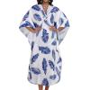 imageCHICGAL Womens Kaftan Dresses Long Caftans Plus Size Batwing Sleeve Swimsuit Coverup V Neck Summer Beach DressBlue Feather Leaves