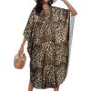imageCHICGAL Womens Kaftan Dresses Long Caftans Plus Size Batwing Sleeve Swimsuit Coverup V Neck Summer Beach DressBrown Leopard Spots