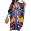 imageCHICGAL Womens Kaftan Dresses Long Caftans Plus Size Batwing Sleeve Swimsuit Coverup V Neck Summer Beach DressColorful Butterfly