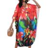 imageCHICGAL Womens Kaftan Dresses Long Caftans Plus Size Batwing Sleeve Swimsuit Coverup V Neck Summer Beach DressColorful Flowers
