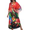 imageCHICGAL Womens Kaftan Dresses Long Caftans Plus Size Batwing Sleeve Swimsuit Coverup V Neck Summer Beach DressColorful Flowers