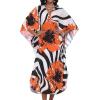 imageCHICGAL Womens Kaftan Dresses Long Caftans Plus Size Batwing Sleeve Swimsuit Coverup V Neck Summer Beach DressOrange Flowers
