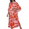 imageCHICGAL Womens Kaftan Dresses Long Caftans Plus Size Batwing Sleeve Swimsuit Coverup V Neck Summer Beach DressRed Flowers