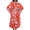 imageCHICGAL Womens Kaftan Dresses Long Caftans Plus Size Batwing Sleeve Swimsuit Coverup V Neck Summer Beach DressRed Flowers