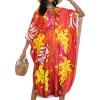 imageCHICGAL Womens Kaftan Dresses Long Caftans Plus Size Batwing Sleeve Swimsuit Coverup V Neck Summer Beach DressTropical Leaves